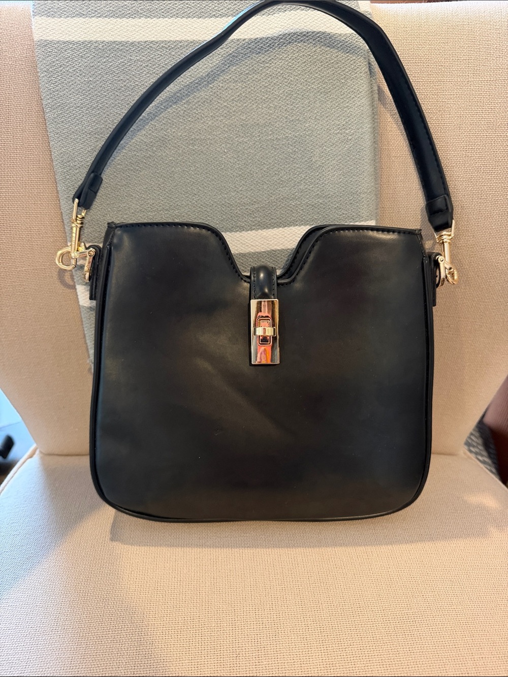 Classic Black Shoulder Bag with Gold Hardware